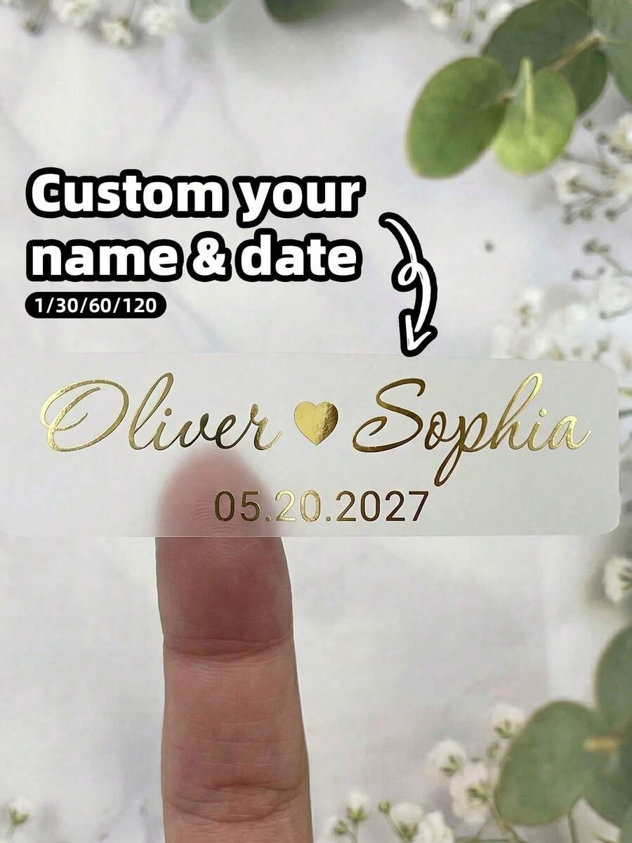 1/30/60/120pcs Customizable Label Stickers, Personalized Wedding Bubble Stick Stickers, Transparent Vinyl Custom Name Labels, Wedding Candy Box And Gift Bag Decoration, Gift For Bride, Groomsman, Bridesmaid, Bridal Shower, Waterproof - Multicolor - View 1