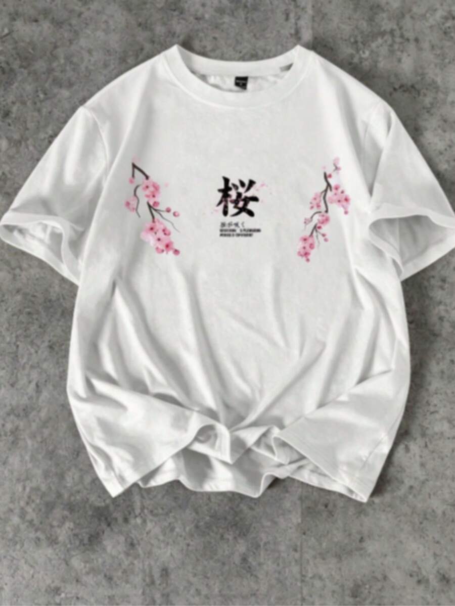 Women's Casual Printed T-Shirt, Short Sleeve And Round Neck, Local Urban Fashion Spring/Summer. Women's Blouses, Women's T-Shirts. 180g (S-XXXL) - 白色 2 - 查看 1