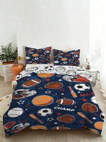 2/3-teiliges Sportfan-Bettwäscheset - Fußball, Basketball, Baseball, American Football Muster Bettbezug, Champion-Thema Bettwäsche, geeignet für Kinder, Jugendliche, Erwachsene, Jungen und Mädchen, Schlafzimmer (Doppel-/Voll-/Queen-Größe) - Verschiedenfarbig - Übersicht 1
