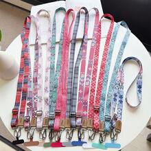 1pc Vintage Print Woven Phone Lanyard, Adjustable Crossbody Anti-Loss Chain With Leather Patch, Suitable For Keys And Cameras - Multicolor - View 1