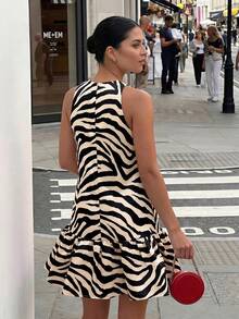 2026 Summer New Women's Casual Elegant Sexy Satin Ruffle Hem A-Line Mini Dress, Y2K Style, Outing Dress, Y2K Women's Clothing Vacation - Brown - View 6