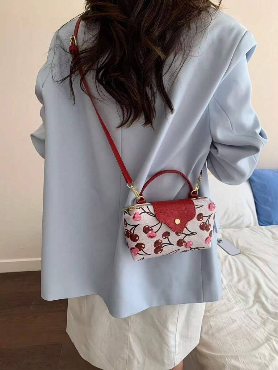1件新款女款櫻桃2026時尚女包 單肩斜挎迷你小包 PU皮革 優雅奢華設計師包款 適合購物、女孩、大學生、外出約會 - 白色 - 查看 1