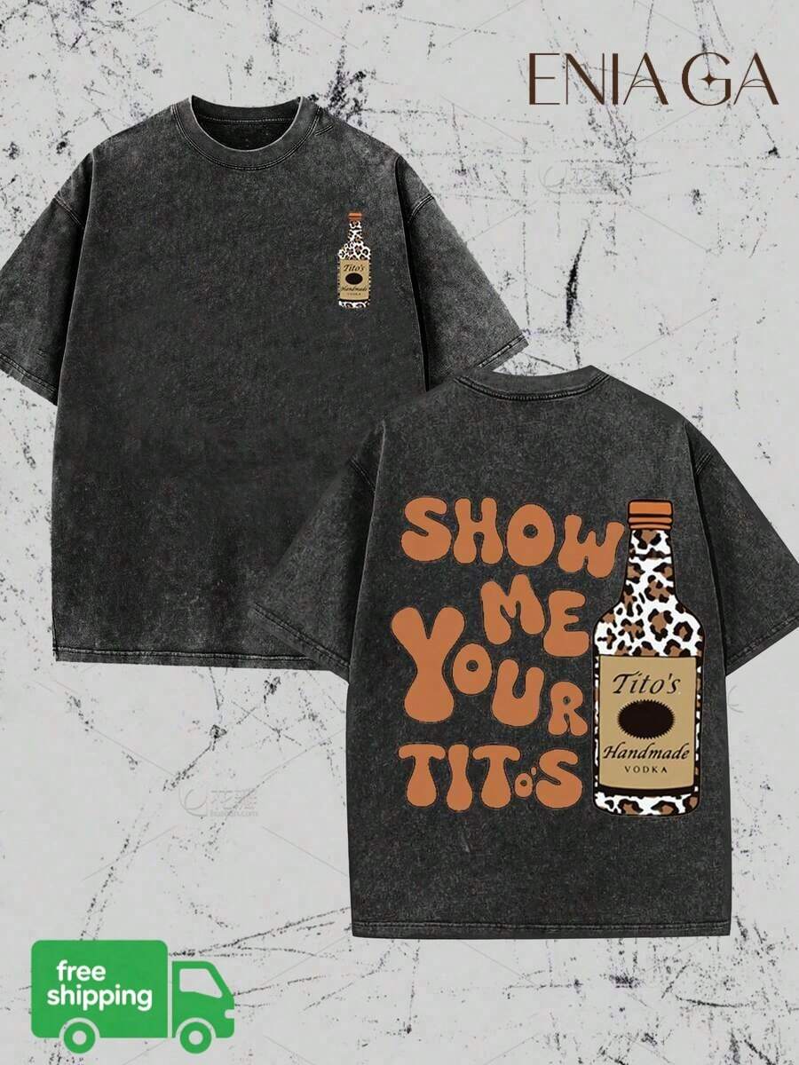 Vintage Vintage Style, Vodka Enthusiast, Leopard Print Elements, SHOW ME YOU TITOS Humorous Text Memes - BK01-ZM0028-BM0028 - 查看 1