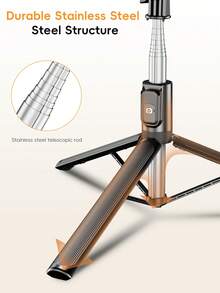 Portable Foldable 1.3 Meters Selfie Stick Tripod, Stainless Steel Telescopic Pole, Double-Sided 3-Color Adjustable Fill Light, Detachable Bluetooth Remote, 360° Adjustable Phone Holder, Stable Tripod Base, Suitable For Outdoor Travel, Vlog, Live Streaming, Desktop Content Shooting, Group Selfie - Multicolor - View 2