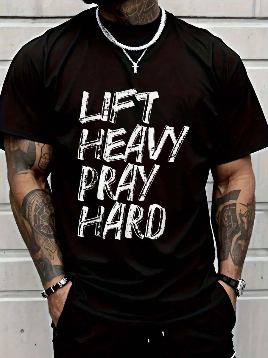 100% Cotton T-Shirt For Weightlifting, Gym, Christian Faith, For Men And Women, Fashion Print T-Shirt, Graphic T-Shirt For Men And Women - 咖啡棕 - 查看 1