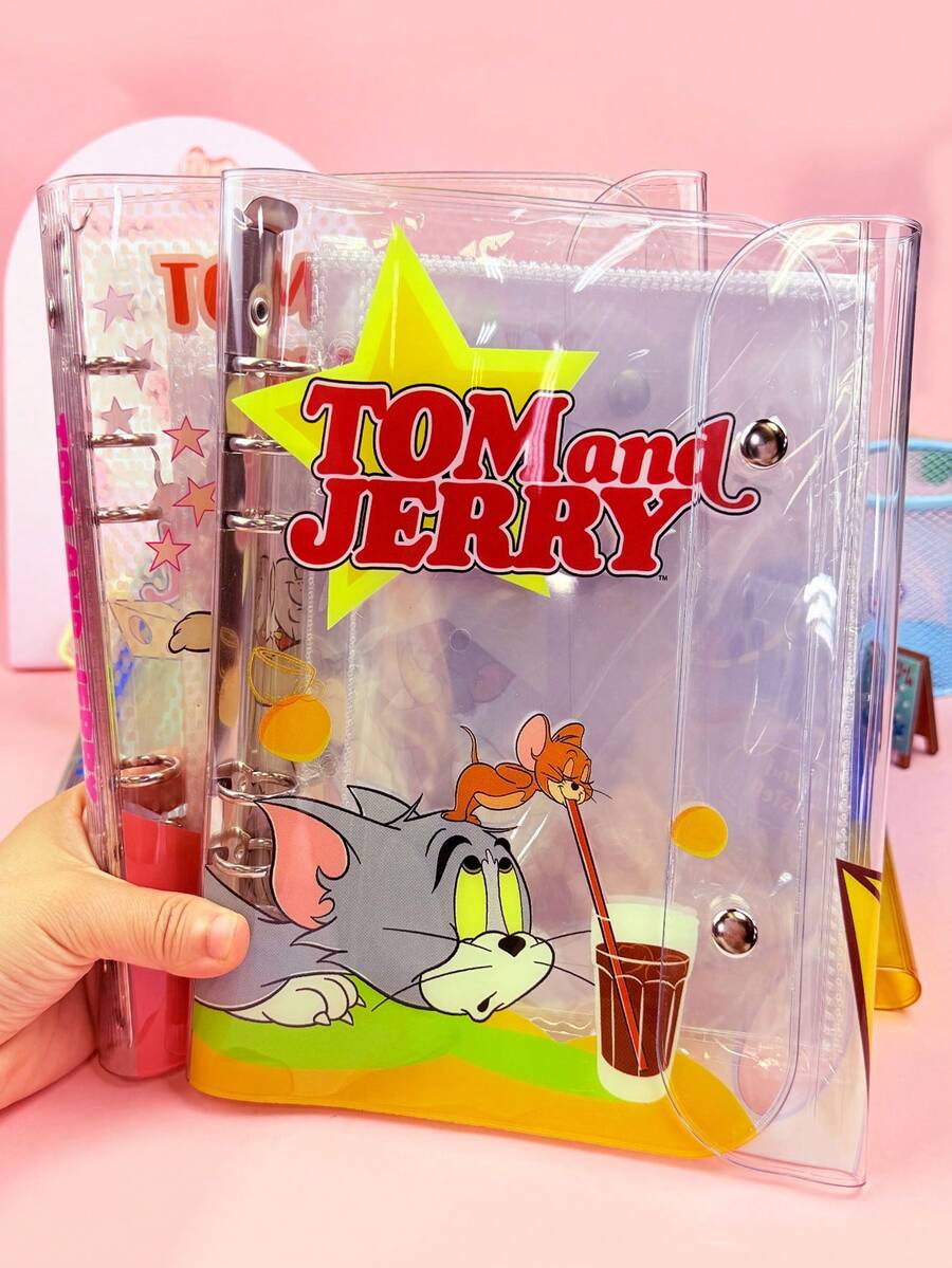 TOM AND JERRY. A5 (Button Style) Mouse Loose-Leaf Binder Minimalist Solid Color Loose-Leaf Binder Detachable Large Capacity Storage Notebook Ins Minimalist Loose-Leaf Binder Student Office Universal Highly Attractive Loose-Leaf Notebook Detachable Ring Binder - A5 - View 1