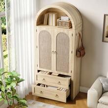 Sideboard In Wickerwork Arch Style, Double Drawers, Vintage Sideboard For Living Room And Bedroom, Storage Cabinet - Oak - 查看 2