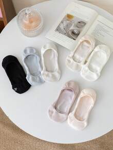 5雙女款蝴蝶結隱形船襪，春夏薄款不勒腳舒適隱形涼感設計百搭短襪，適合外出穿著（無紙板內襯，隨機配色） - 彩色 - 查看 6