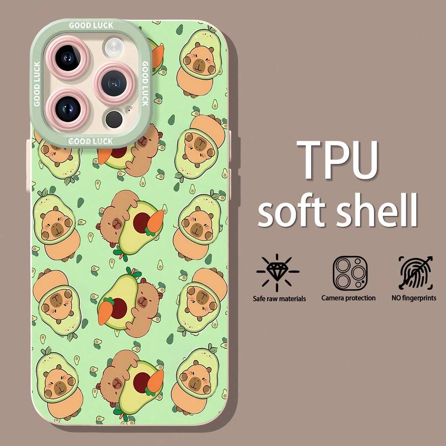 Tema de capibara verde y aguacatefunda de teléfono Fundas compatibles con ,Apple,VIVO,OPPO,,, y Honor.Fabricadas en silicona TPU,ofrecen protección contra golpes y caídas. - Blanco - Ver 1
