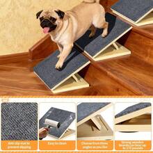Solid Wood Pet Stairs With Anti-Slip Folding Climbing Ladder, Adjustable Ramp For Dogs And Cats, Home Use, Foldable Pet Steps, Wooden Pet Climbing Frame, Small Dog Ramp, Collapsible And Modular Pet Staircase, Hot Selling In-Stock - Dark Grey - View 4