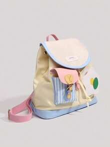 Back To School Season Niche Design Ins Style Fresh Cute College Student Backpack Colorblock Commute Outing Daily Shopping Canvas Academy Backpack - Multicolor - View 5