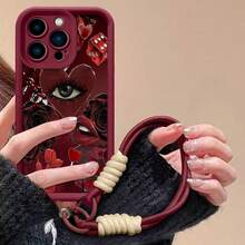 Funda para teléfono con diseño de collage de ojos y labios en tonos rojos oscuros. Compatible con Samsung, Apple, VIVO, OPPO, , Transsion, ,  y Honor. Fabricada en silicona TPU, ofrece protección contra golpes y caídas. - Burdeos - Ver 2
