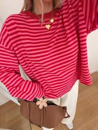 Casual top voor dames, gestreept contrast geribbelde stof, dagelijks dragen, lente/herfst, chic & elegant