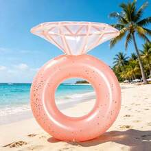 1pc White & Pink Diamond Thickened PVC Swim Ring, Bachelorette Party Summer Floating Pool Float, Wedding Pool Decor For Swimming Pool, Beach & Vacation - Multicolor - View 2