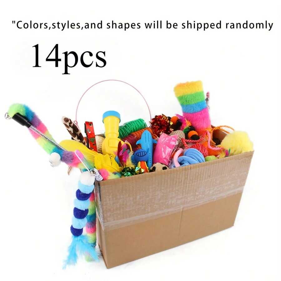 Paquete mixto de juguetes para gatos de 56 piezas/28 piezas/14 piezas. Una combinación de varios juguetes de plástico y juguetes de peluche adecuados para múltiples gatos para jugar - Rojo y blanco - Ver 1