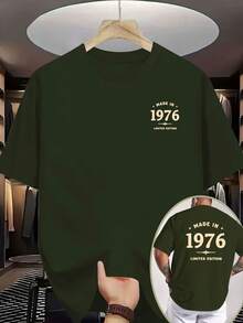 Camiseta de hombre de doble cara con estampado de inspiración vintage, con un pequeño en el pecho y grandes números en la espalda que conmemoran el año de nacimiento HECHO EN 1976. Un - Blanco - Ver 7
