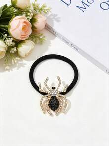 3/2/1pc Rhinestone Spider Elastic Hair Ties, Halloween Alloy Ponytail Holders For Women - Multicolor - View 4