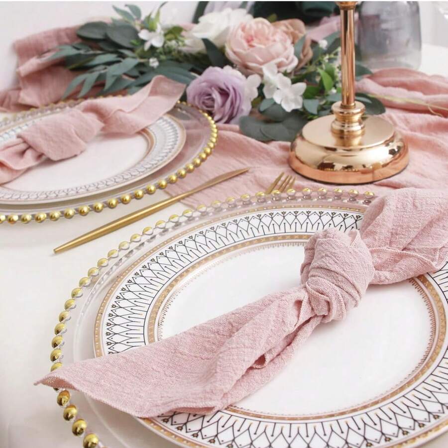1/2/6pcs French Country Style Washed Pleated Texture Hemmed Solid Color Napkins, Suitable For Wedding Party Holiday Birthday Table Decoration - Multicolor - View 1