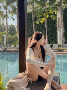 Sexy Bikini Swimsuit For Women, Cute Separates Swimsuit, Rash Guard, Water And Land Use, Modest 3-Piece Swimsuit Set, Slimming, Bust-Enhancing, Body Covering, Resort, Beach, Hot Springs, Date Swimsuit Set - Off White - View 8
