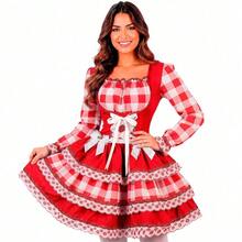 Women's Adult June Festival Dress, Plaid, Long Sleeves, Adjustable Waist-Slimming, Extra-Full Skirt - 紅棋 - 查看 1