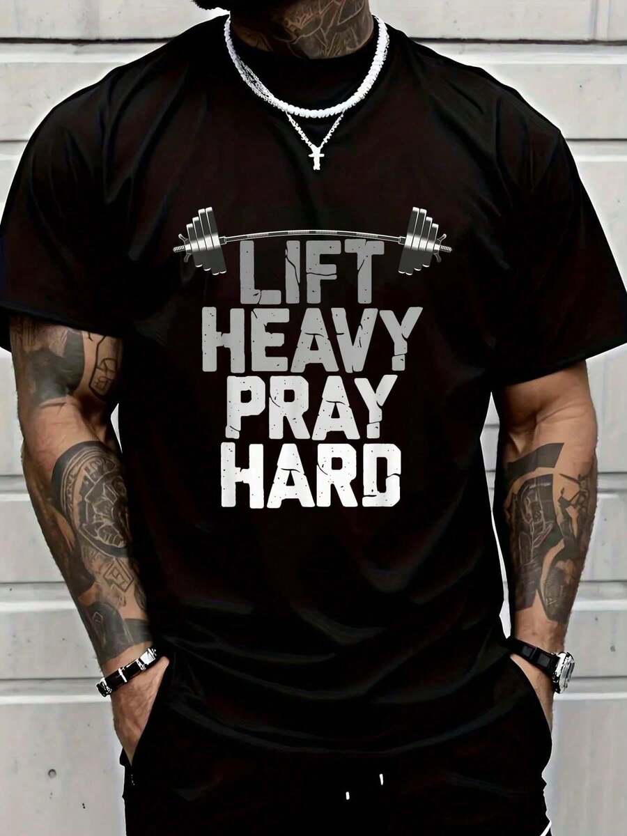 100% Cotton T-Shirt For Weightlifting, Gym, Christian Faith, For Men And Women, Fashion Print T-Shirt, Graphic T-Shirt For Men And Women - 摩卡棕 - 查看 1