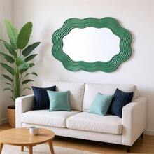 Modern Round Mirror, Decorative Mirror, Modern Wavy Solid Wood Frame, Minimalist Wall Decor, Suitable For Bathroom, Bedroom And Home Office Home Decor Mirror, Elegant Mirror - Multicolor - View 4