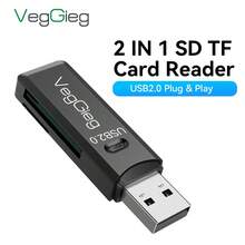 Pembaca Kartu SD/TF USB 2.0 VegGieg 2-in-1 Slot Ganda Pembaca Kartu Memori Kecepatan Tinggi Kompatibel dengan Kamera, Ponsel, Laptop, Pasang dan Mainkan - View 1
