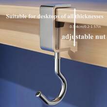 1pc Adjustable Hanging Hook, No-Drill Clip-On Desk Edge Hook, Office Cubicle Desk Storage Organizer For Backpacks And Bags, Portable Highly Attractive Desktop Hook For Desk, Study Table, Office Desk - A - View 5