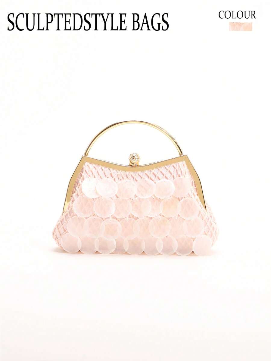 1 buah Tas Tangan Wanita Dekorasi Irisan Cangkang Alami Warna Pink, Tas Pantai Gaya Liburan Putri Duyung Buatan Tangan Boho, Tas Tote Jaring Ikan Bentuk Belah Ketupat, Cocok untuk Sehari-hari, Pernikahan, Pesta, Perjalanan dan Liburan Santai (Retakan dan Cacat Normal pada Irisan Cangkang Adalah Hal yang Wajar) - Berwarna merah muda - View 1