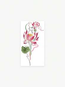 1pc Traditional Chinese Ink And Powder Pattern Lotus And Spirit Fox Temporary Tattoo Sticker, With Realistic Tattoo Design. Suitable For Travel, Music Festivals, Games, Graduation Gifts. Lasts For 3-5 Days. - Multicolor - View 4