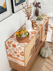 1Pc 35*180cm Autumn Theme Table Runner, Pumpkin, Autumn Leaves And Branch Pattern Autumn Style Tablecloth, Suitable For Thanksgiving Harvest Decoration, Autumn Decoration, Dining Table, Kitchen, Desktop Decoration, Home Decor And Holiday Gatherings - Multicolor - View 4