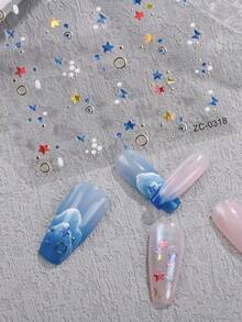 2Pcs 5D Dreamy Ocean Nail Stickers, Butterfly Stars Spring/Summer Nail Decals, Easy To Use, Suitable For Women's Home DIY Manicures. - 彩色 - 查看 2