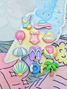10/20/100pcs Beach Vacation Swimsuit Slippers Resin Accessories Summer Phone Case Hair Clip Water Bottle Sticker Clog Shoe Decorations - Multicolor - View 2
