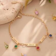 Pulsera personalizada con piedra de nacimiento y nombre, pulsera familiar personalizada, joyería con nombre, pulsera de oro para mamá, regalo significativo para ella - Multicolor - Ver 3