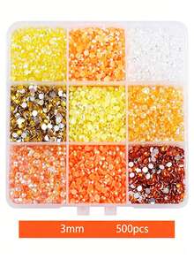 9 Grid Mixed Color Set, 3mm Resin Jelly Rhinestones, Sparkling Non Hot Stamping Flat Bottomed Gemstones, Suitable For DIY Crafts, Glow Sticks, Clothing, Glassware, And Decoration | Multi Purpose Craft Beads, Craft Rhinestones - Multicolor - View 8
