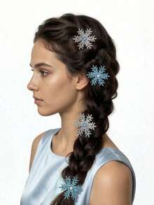 8Pcs Sparkly Snowflake Hair Clips Barrettes Hair Accessories Decorative Hair Pins Princess Frozen Cosplay Party Decorations (Blue And Silver) - Multicolor - View 4