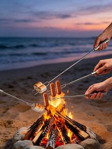 1pc/6pcs Stainless Steel Extendable BBQ Forks, 32.3cm Heat-Resistant Long Handle Double-Pronged Skewers, High Temperature Resistant And Easy To Clean, Suitable For Camping BBQ, Home Garden, Roasting Marshmallows, Chocolate Fondue, Home/Outdoor Universal, Multi-Functional Roasting Tool - BBQ Skewers - View 5