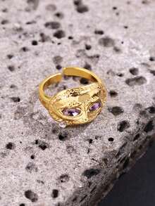 Vintage Punk Minimalist Mysterious Pattern Gold Mask Purple Eye With Teardrop Ring, Geometric Asymmetrical Women's Daily Party Jewelry - Multicolor - View 2