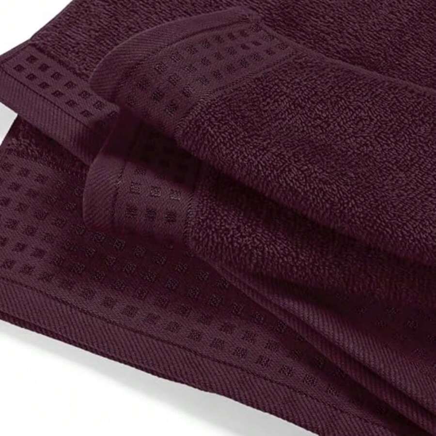 GLAMBURG - Juego de 2 sábanas de baño extra grandes de 88, 9 x 177, 8 cm, 100% algodón, ultra suaves, altamente absorbentes, compactas, de secado rápido y ligeras, ideales para gimnasio, viajes - Borgoña - Ver 1