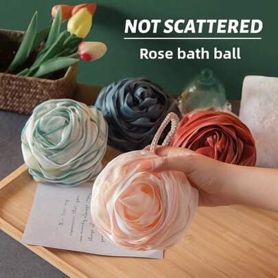 1pc Rose-Shaped Bath Ball, Soft Pink Design, Easily Creates Rich Foam With Gentle Rubbing, Durable And Not Easily Loose, Strong Cleaning Power, Gentle And Non-Irritating To Skin, Essential High-Aesthetic Bathing Accessory