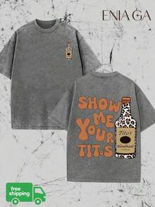 Vintage Vintage Style,  Vodka Enthusiast, Leopard Print Elements, SHOW ME YOU TITOS Humorous Text Memes - Grey-zM0028-bM0028 - View 1