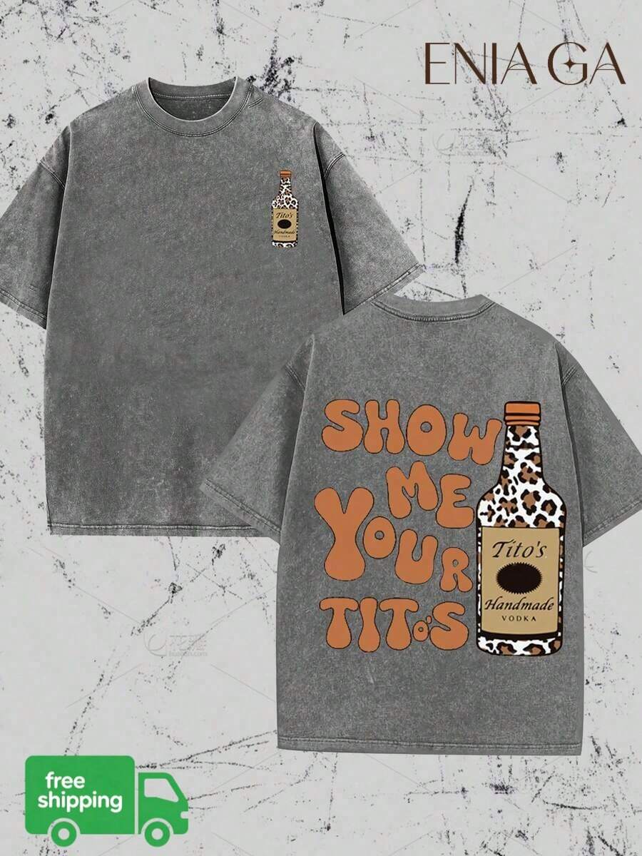 Vintage Vintage Style, Vodka Enthusiast, Leopard Print Elements, SHOW ME YOU TITOS Humorous Text Memes - Grey-zM0028-bM0028 - View 1
