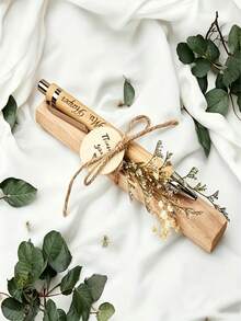 [Customized]2pcs Customized Bamboo Ballpoint Pen Set With Eternal Flowers, Engravable Name, Perfect Gift For Graduation, Christmas And Teacher's Day, Suitable For All Four Seasons - Sets - View 4