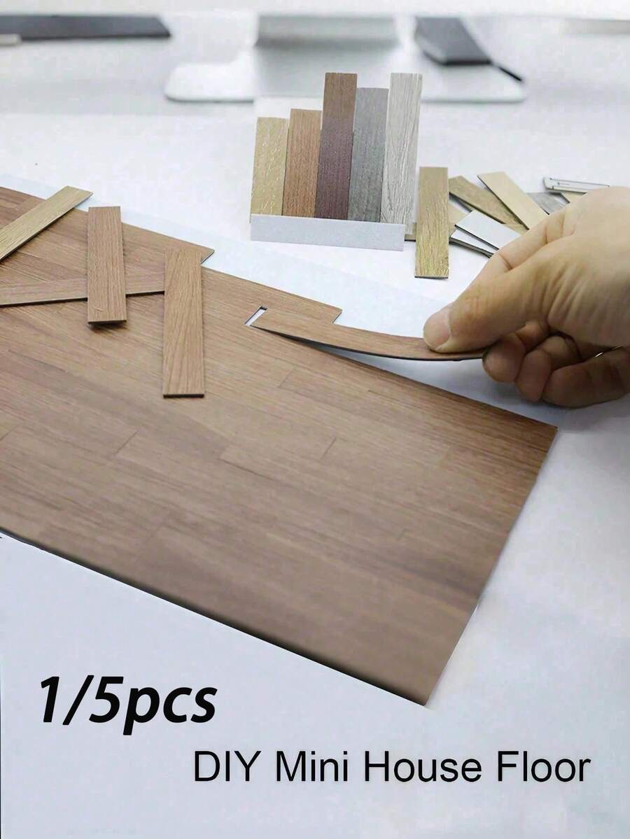 1/5 Stücke Miniatur-Holzmaserungs-Bodenbelag, realistische Modell-Holzmaserungs-Bodenfliesen, Miniatur-Fischgrät-/Parkettboden, Puppenhaus-Holzboden, Mikro-Landschafts-Bodenfliesen-Dekoration, Puppenhaus-Dekorationsboden-Zubehör und Fotografie-Requisiten - Mehrfarbig - Übersicht 1