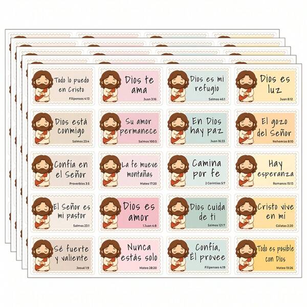 20/40/60pcs Spanish Faith Stickers, Bible Verse Inspirational Labels With Cute Jesus Cartoon,Suitable For Journals, Bibles, Laptops, Water Bottles, Faith Gifts, Christian Stationery, Church Crafts