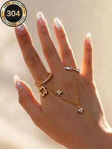 18K Gold Plated Bracelet & Ring Set, 304 Stainless Steel Rust-Proof Hypoallergenic Waterproof Premium Jewelry, Birthday Valentine's Day Gift - Gold 5 - View 3