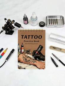 Tattoo Practice Kit - 10 Pre-Drawn Tattoo Practice Skin Sheets, 60ml True Black Tattoo Ink, 3 Black Basic Ink Cups, Suitable For Beginners And Artists - Multicolor - View 9