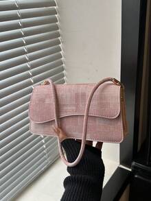 Fashionable Denim Texture Solid Color Asymmetrical Flap Retro Minimalist Elegant Shoulder Bag - Pink - View 10