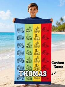 Personalized Children's Beach Towel With Customizable Name, Perfect Summer Birthday Gift, Suitable For Various Summer Occasions. Beach Towel And Accessories, Suitable For Beach, Swimming Pool, Travel, Camping, Yoga And Other Scenes. - Multicolor - View 1
