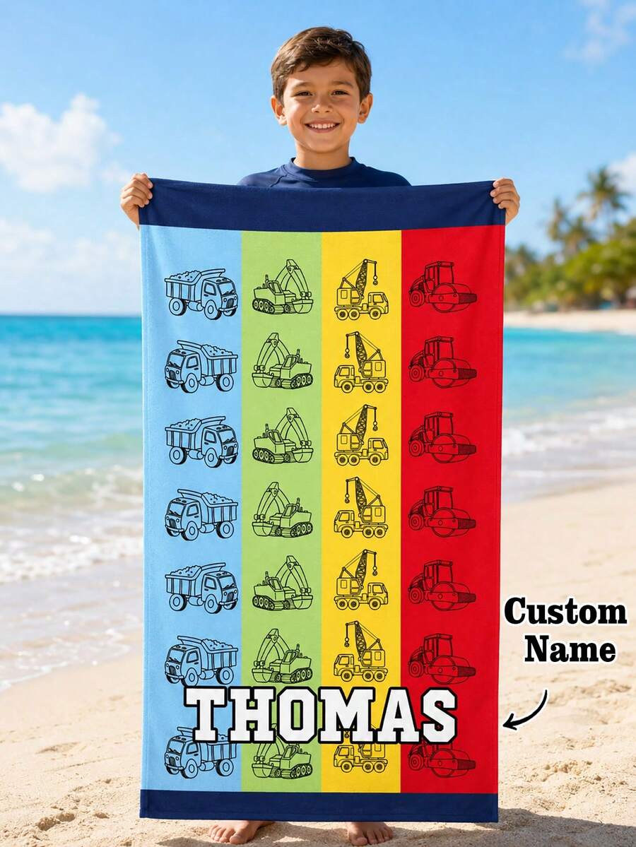 Personalized Children's Beach Towel With Customizable Name, Perfect Summer Birthday Gift, Suitable For Various Summer Occasions. Beach Towel And Accessories, Suitable For Beach, Swimming Pool, Travel, Camping, Yoga And Other Scenes. - Multicolor - View 1